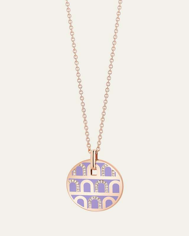 L'Arc de DAVIDOR Pendant Necklace GM in 18K Yellow Gold with Lavande Lacquered Ceramic and Colonnato Diamonds